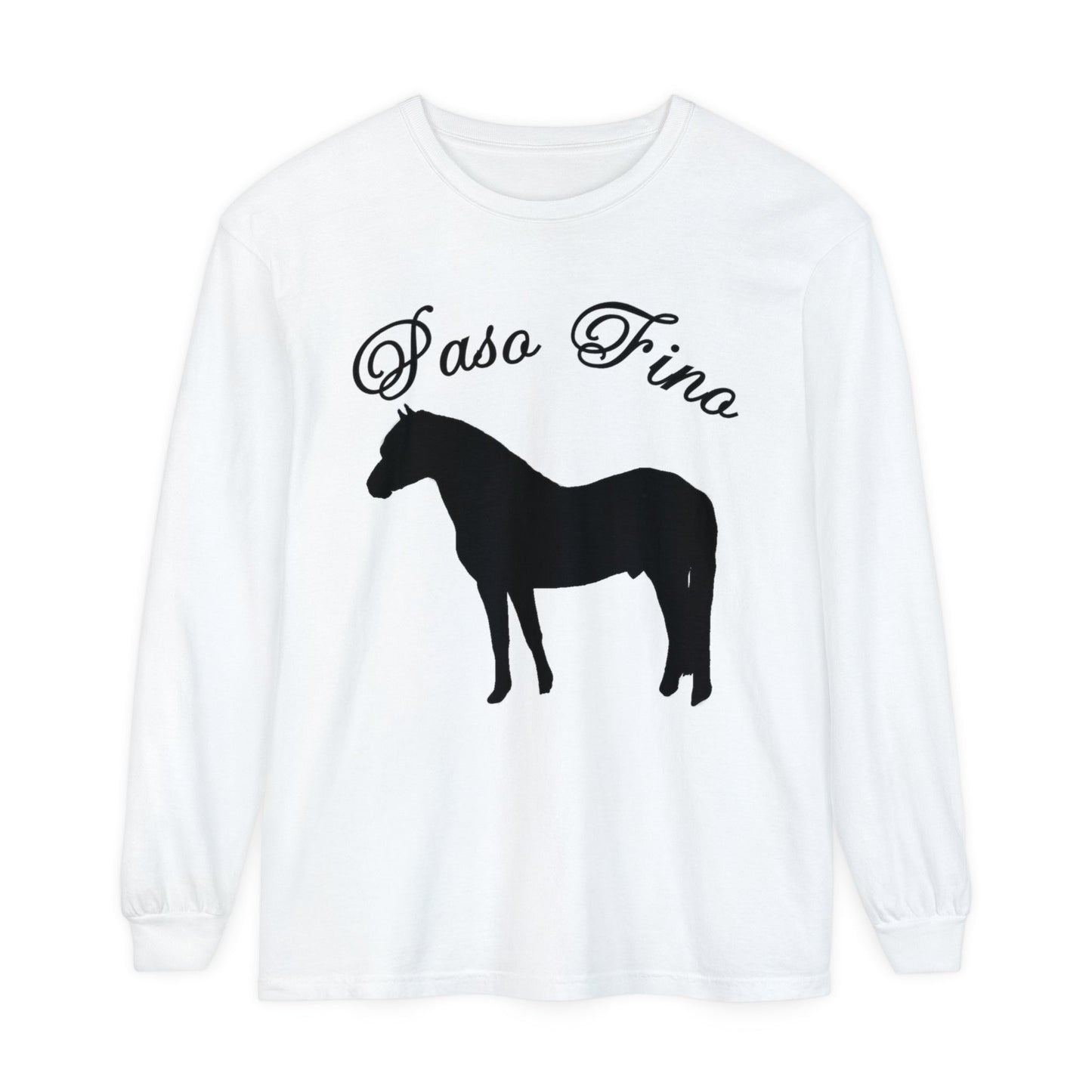 Unisex Horse T-Shirt-Garment-dyed-Long Sleeve-All Cotton-PASO FINO HORSES - BrazenEmblazon