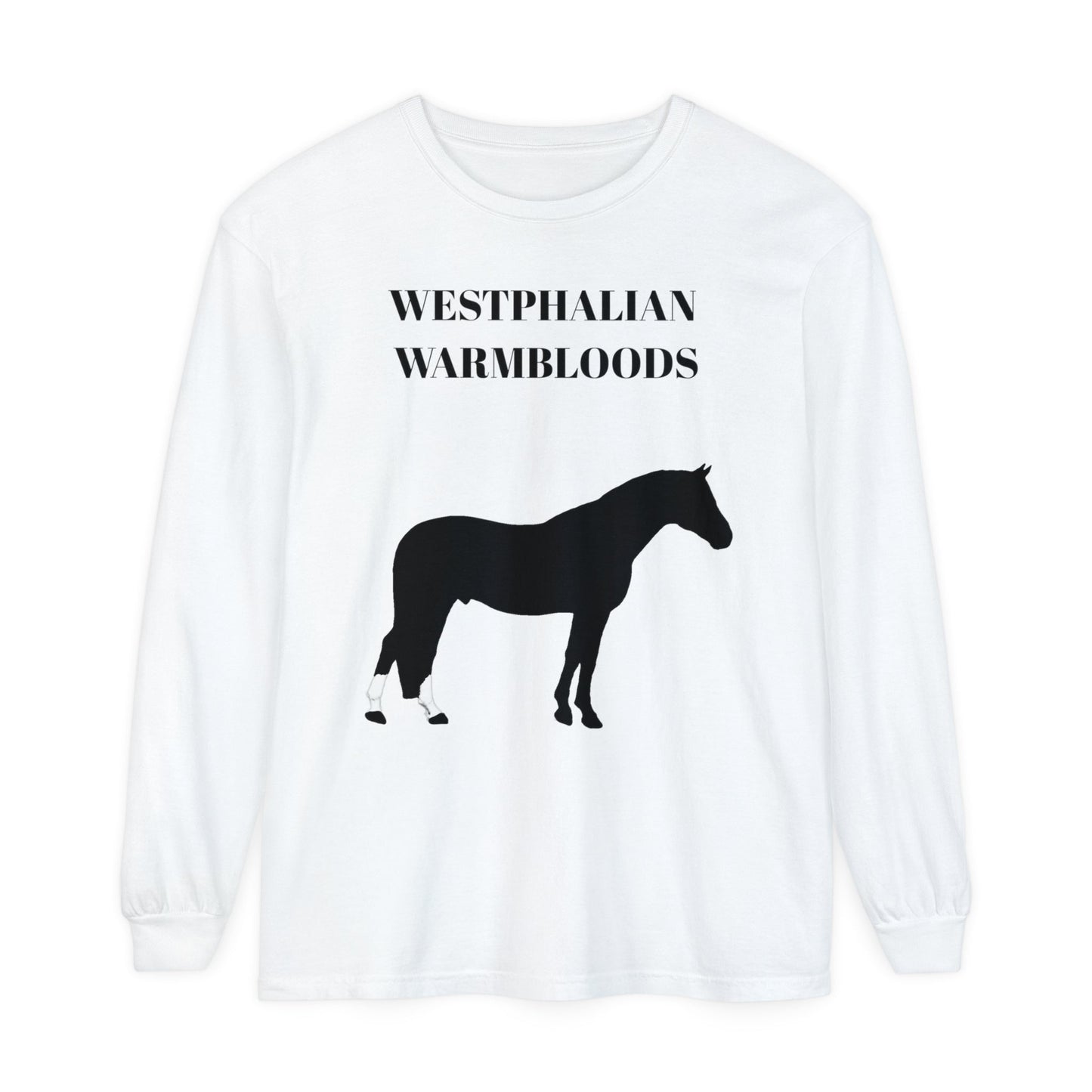 Unisex Horse T-Shirt-Garment-dyed-Long Sleeve-All Cotton-WESTPHALIAN WARMBLOOD HORSES - BrazenEmblazon