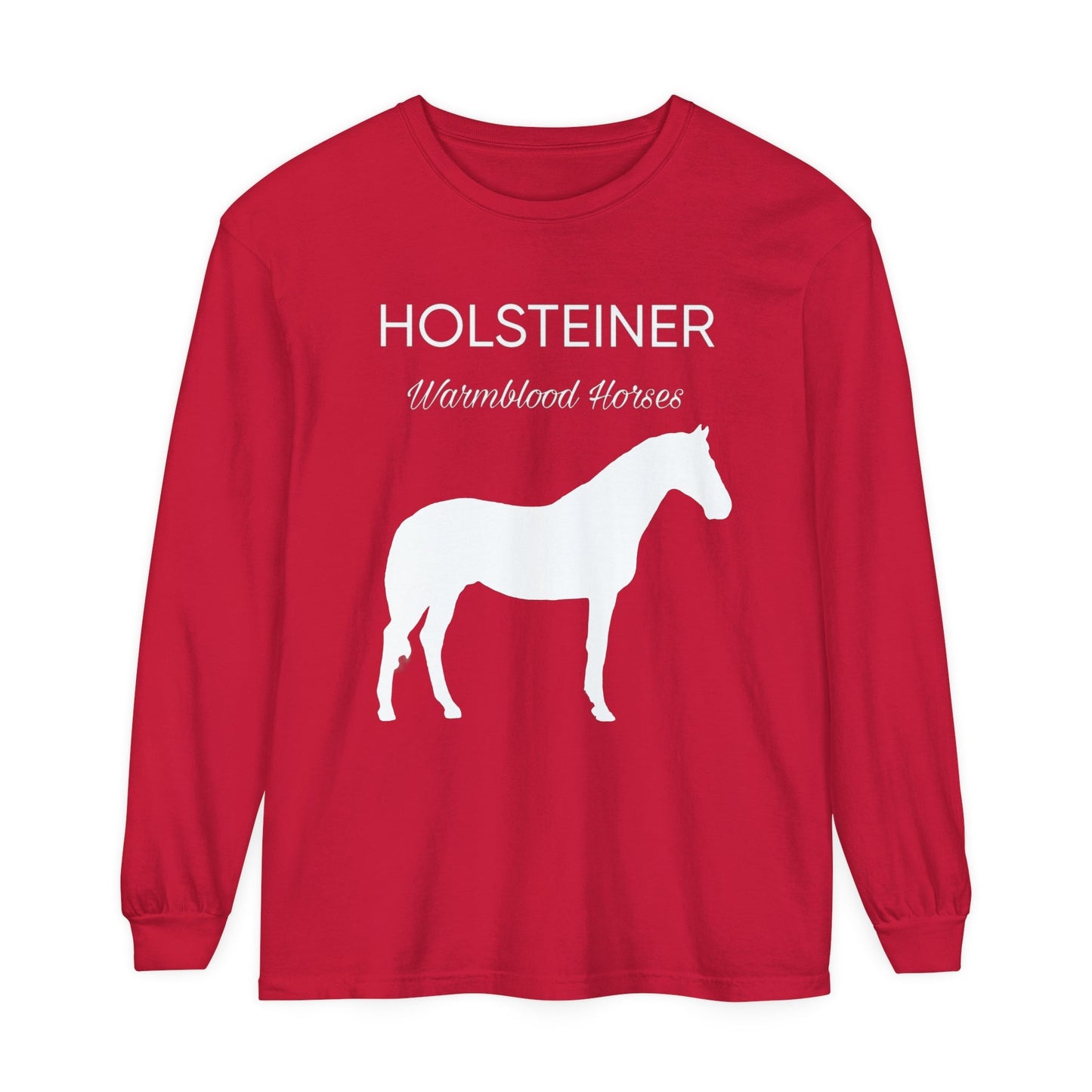 Unisex Horse T-Shirt-Garment-dyed-Long Sleeve-All Cotton-HOLSTEINER WARMBLOOD HORSES - BrazenEmblazon