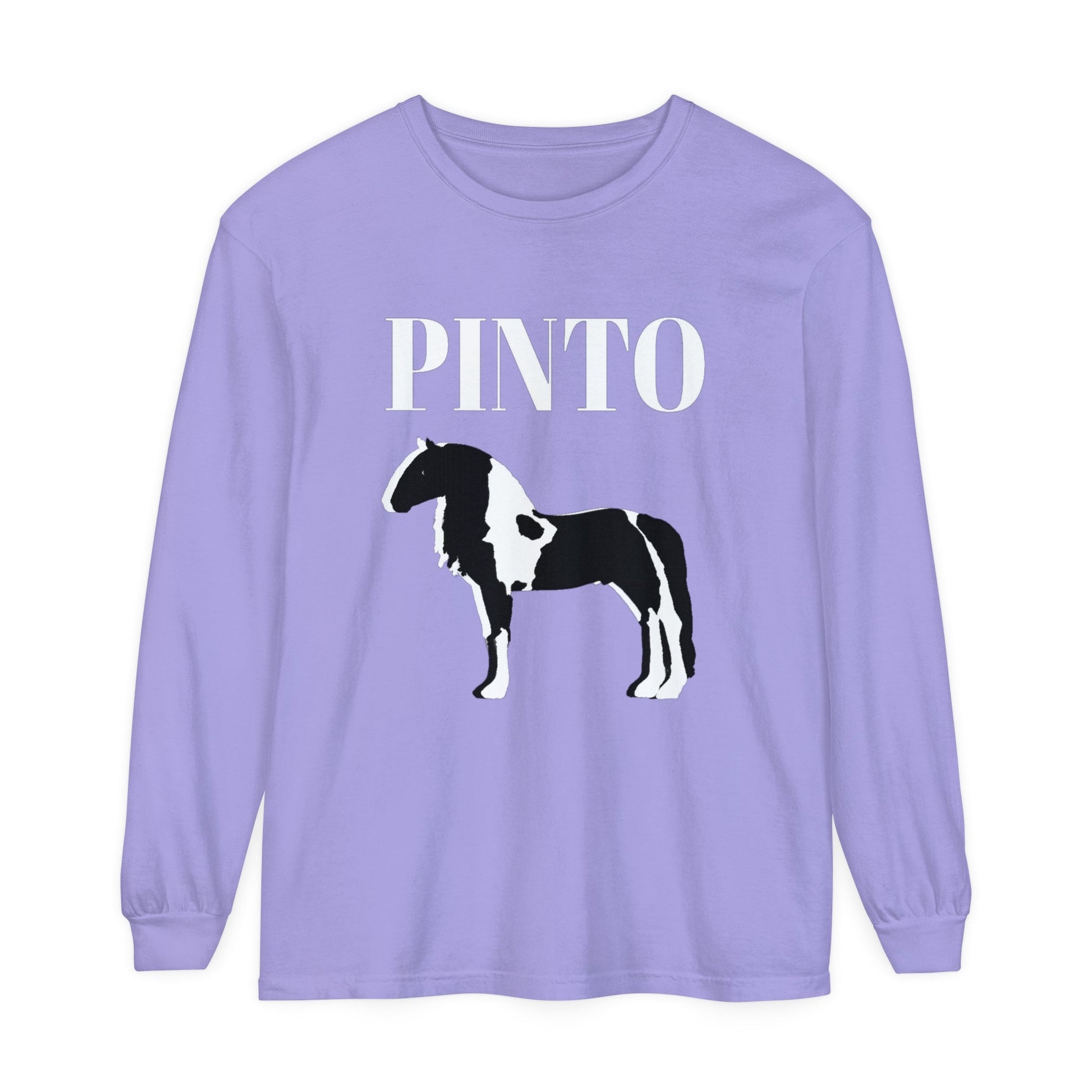 Unisex Horse T-Shirt-Garment-dyed-Long Sleeve-All Cotton-PINTO HORSES - BrazenEmblazon