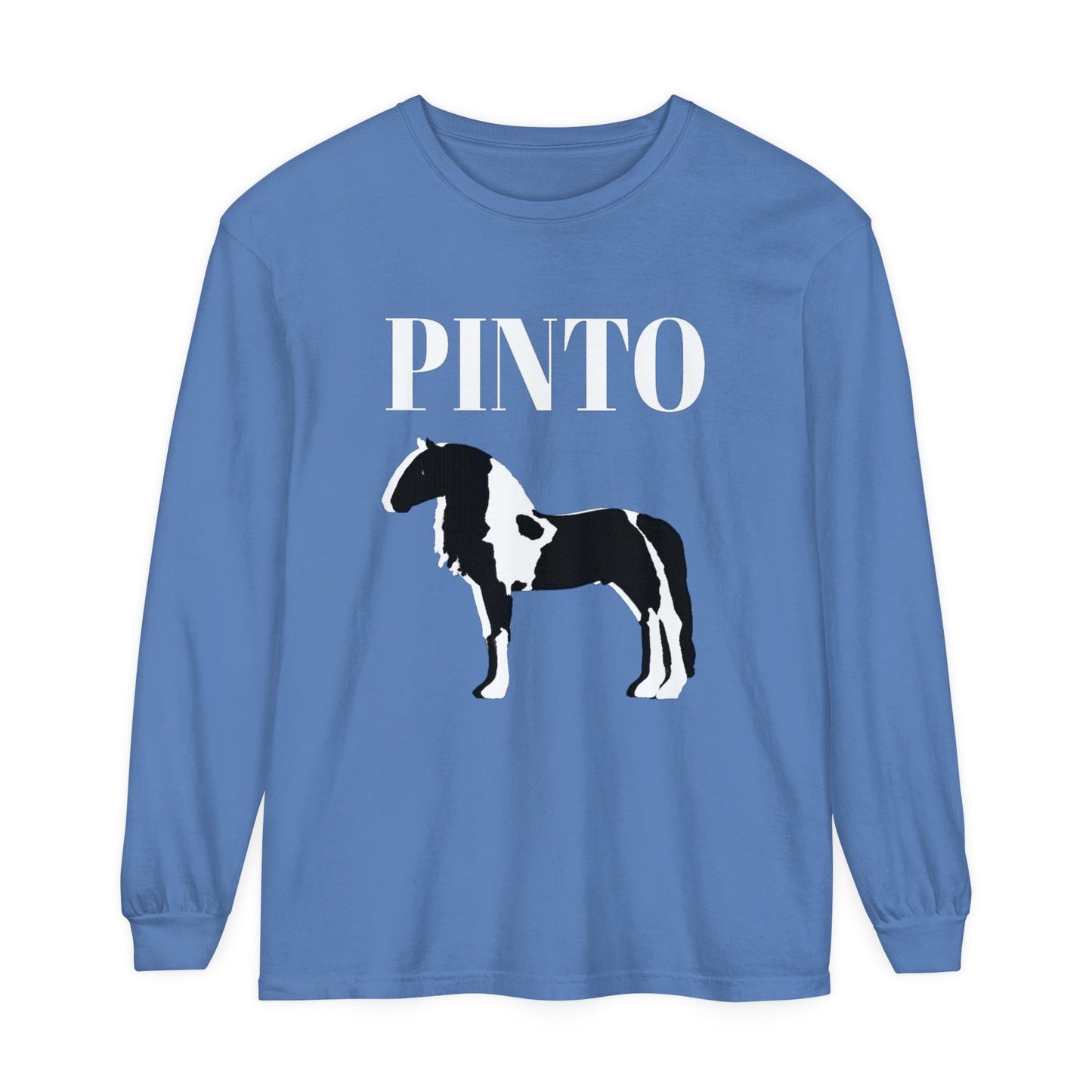 Unisex Horse T-Shirt-Garment-dyed-Long Sleeve-All Cotton-PINTO HORSES - BrazenEmblazon