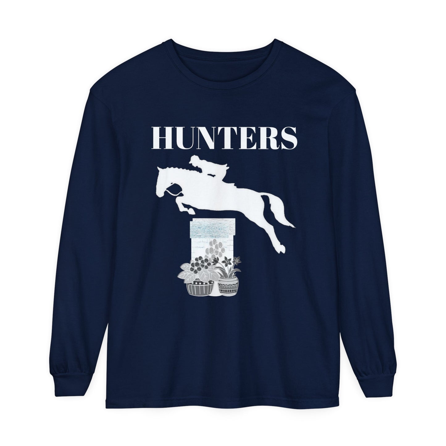 Unisex Horse T-Shirt-Garment-dyed-Long Sleeve-All Cotton-HUNTERS - BrazenEmblazon