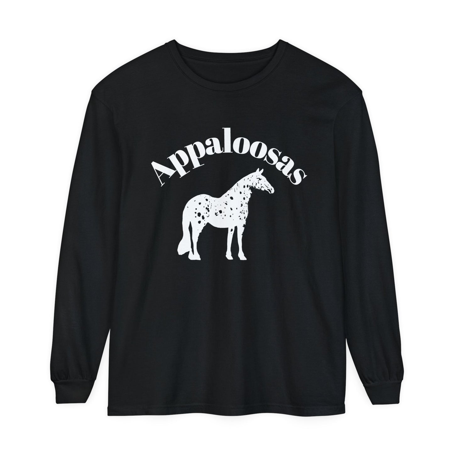 Unisex Horse T-Shirt-Garment-dyed-Long Sleeve-All Cotton-APPALOOSA HORSES - BrazenEmblazon