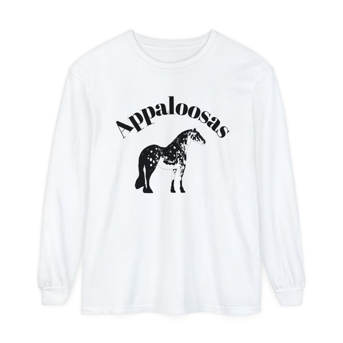 Unisex Horse T-Shirt-Garment-dyed-Long Sleeve-All Cotton-APPALOOSA HORSES - BrazenEmblazon