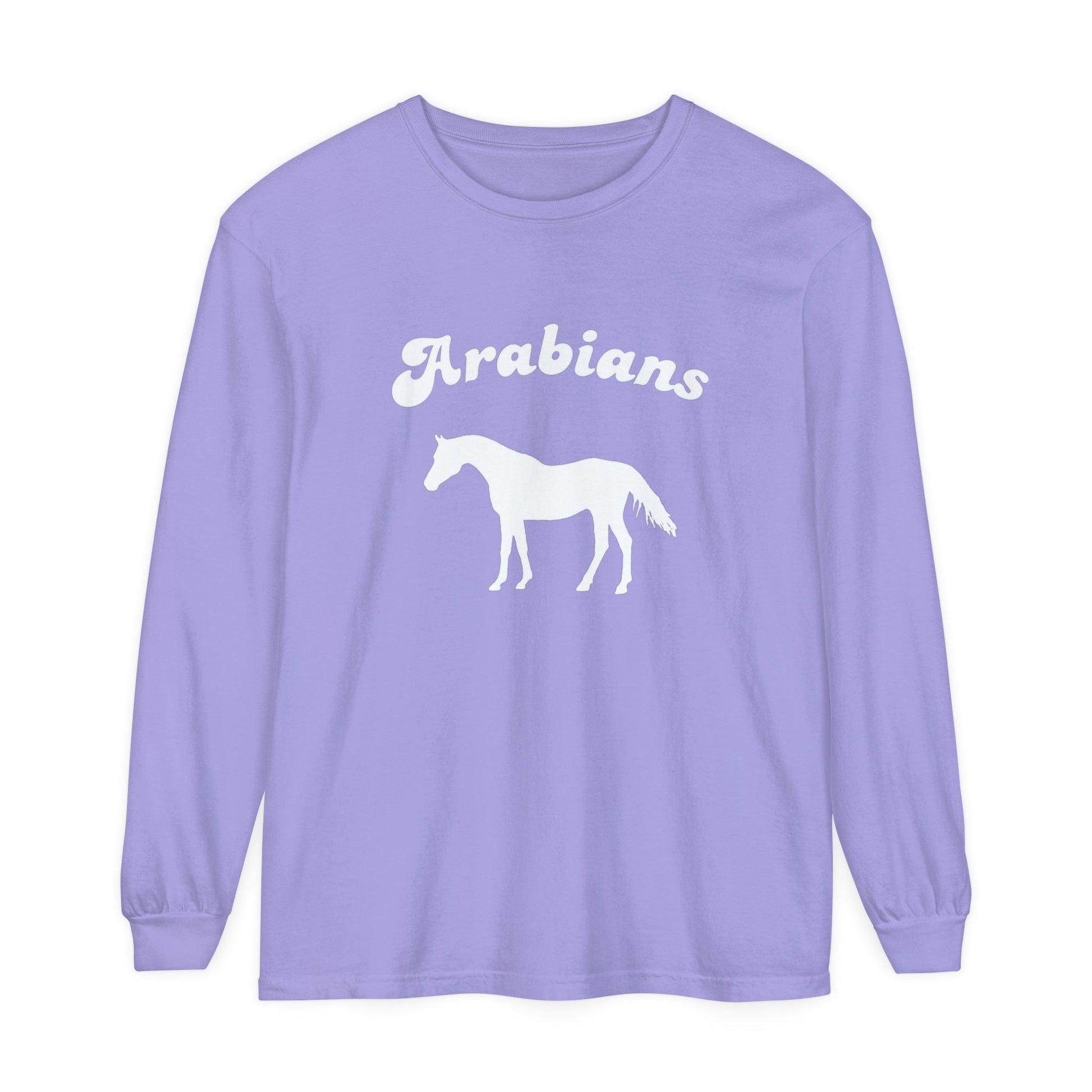 Unisex Horse T-Shirt-Garment-dyed-Long Sleeve-All Cotton-ARABIANS - BrazenEmblazon