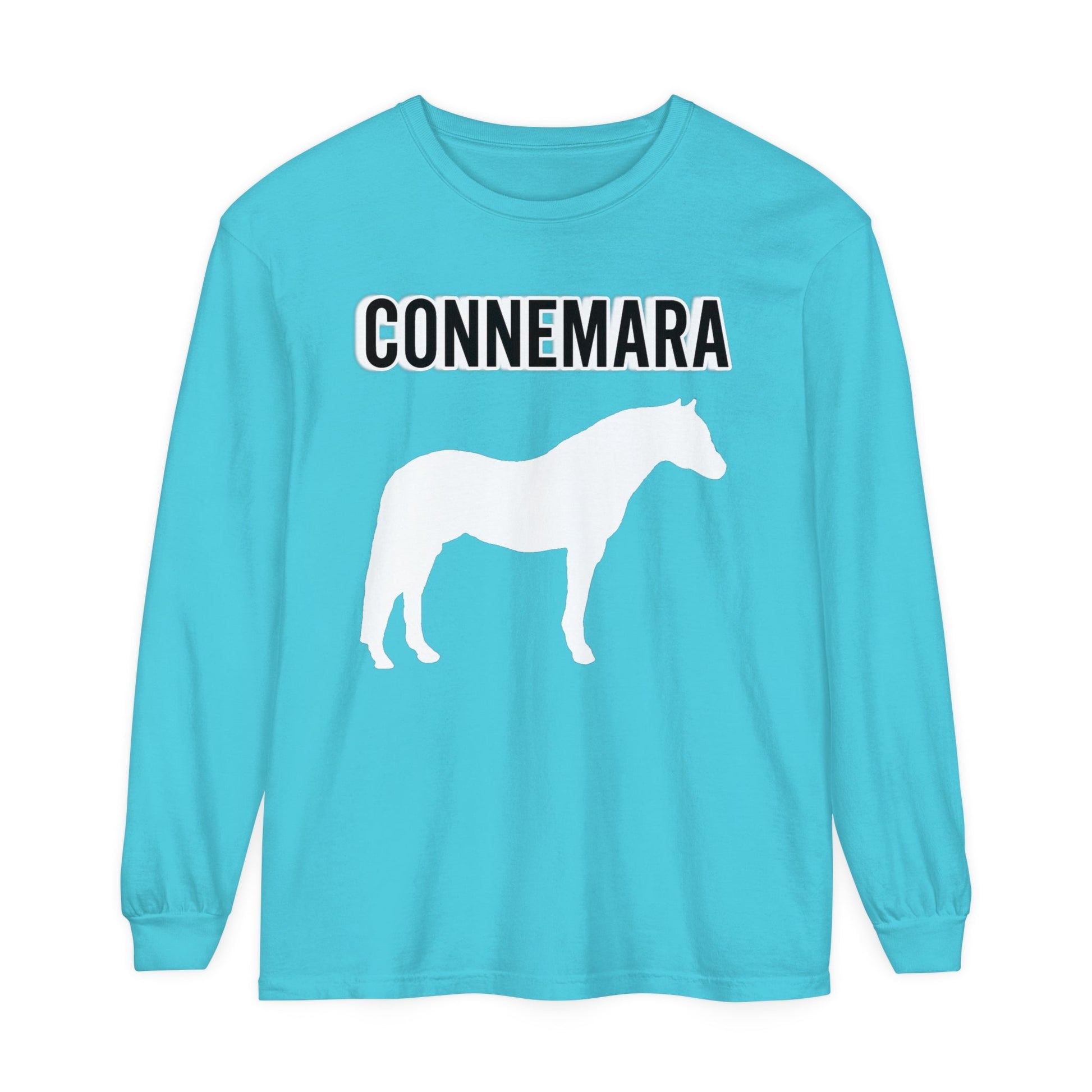 Unisex Horse T-Shirt-Garment-dyed-Long Sleeve-All Cotton-CONNEMARA PONIES - BrazenEmblazon