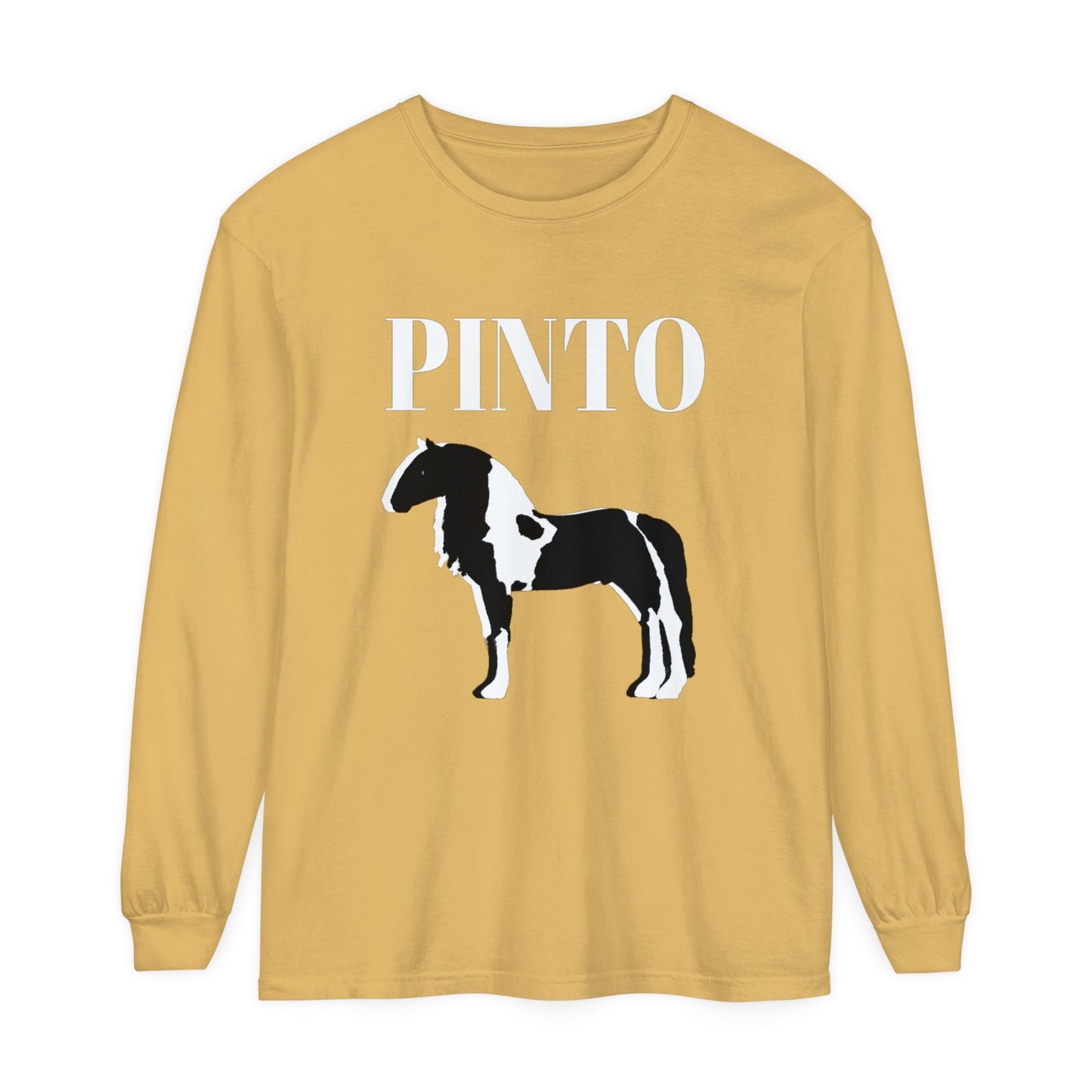 Unisex Horse T-Shirt-Garment-dyed-Long Sleeve-All Cotton-PINTO HORSES - BrazenEmblazon