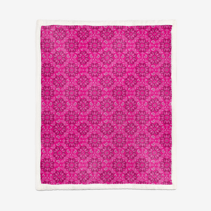 J5080 Double-Sided Super Soft Plush Blanket-Handkerchief Pink Paisley