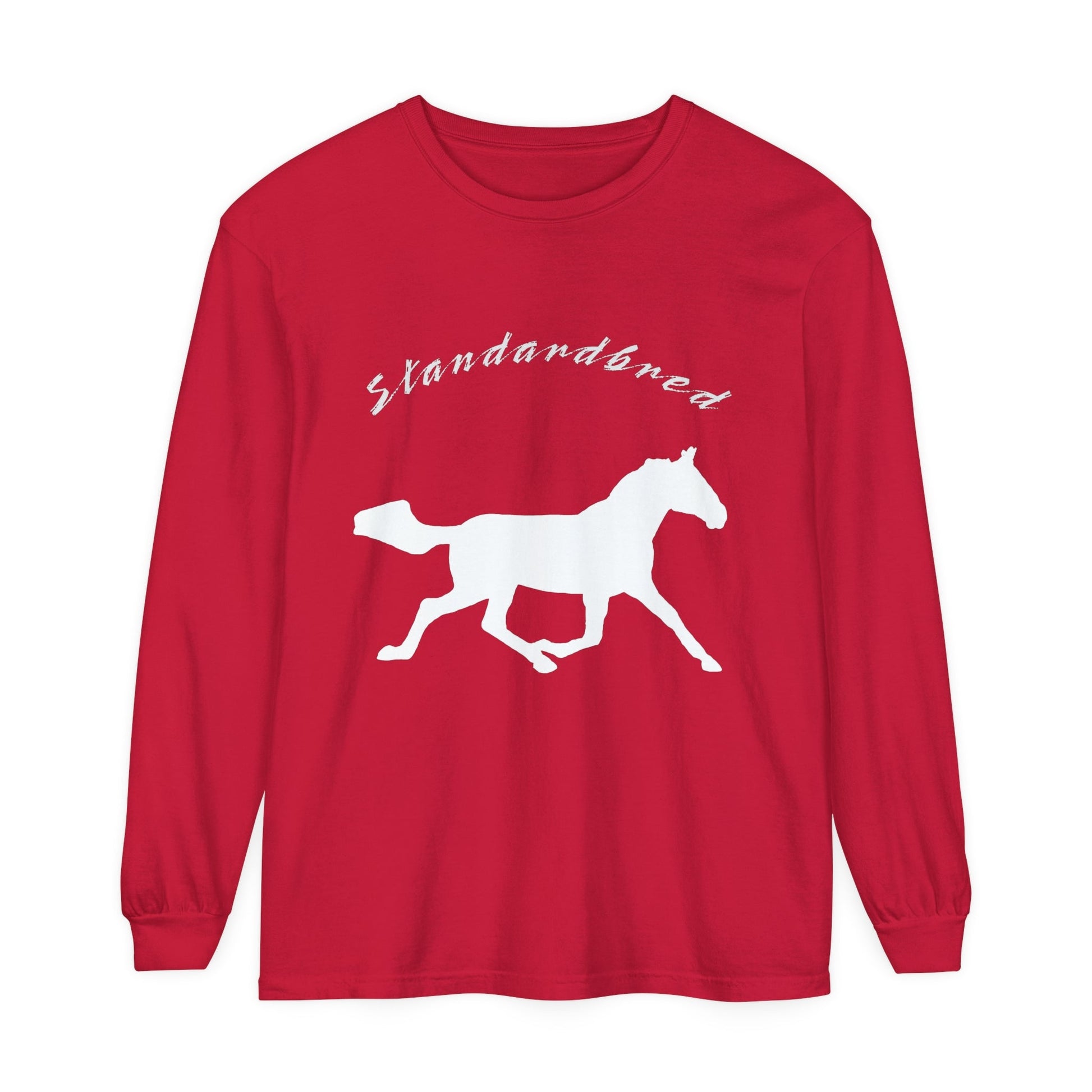 Unisex Horse T-Shirt-Garment-dyed-Long Sleeve-All Cotton-STANDARDBREDS - BrazenEmblazon