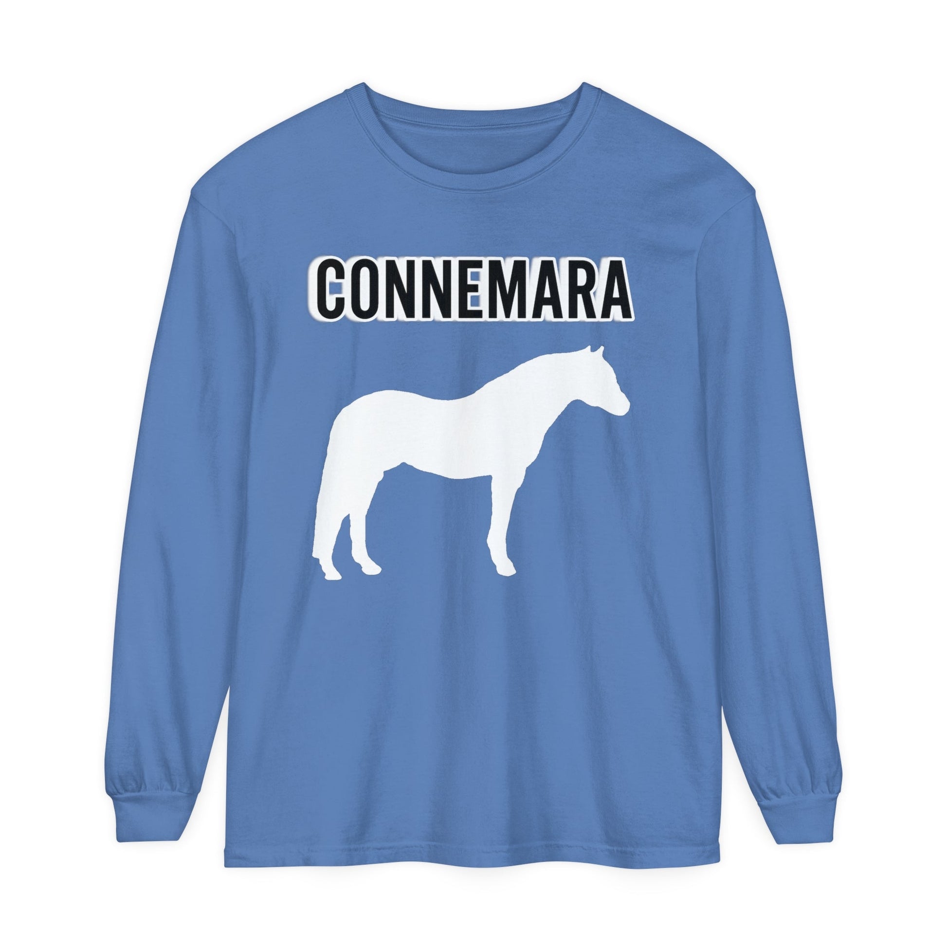 Unisex Horse T-Shirt-Garment-dyed-Long Sleeve-All Cotton-CONNEMARA PONIES - BrazenEmblazon