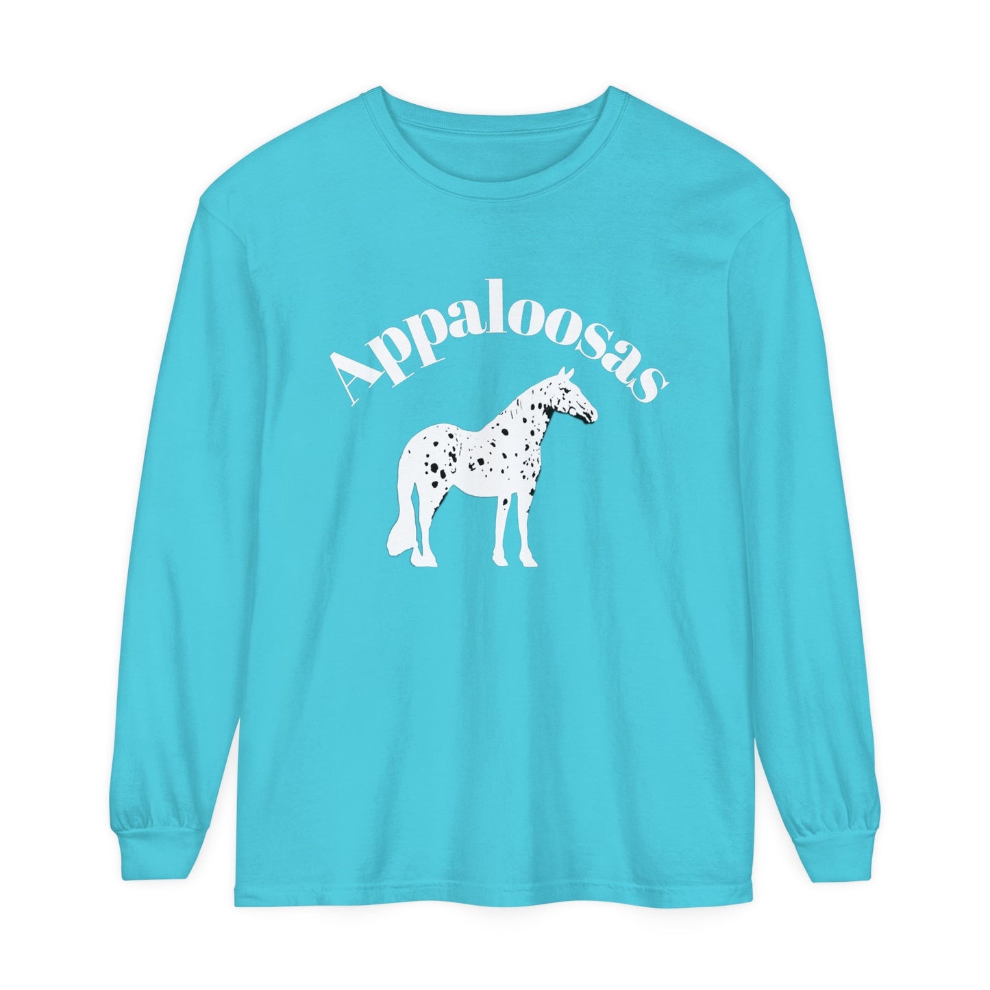 Unisex Horse T-Shirt-Garment-dyed-Long Sleeve-All Cotton-APPALOOSA HORSES - BrazenEmblazon