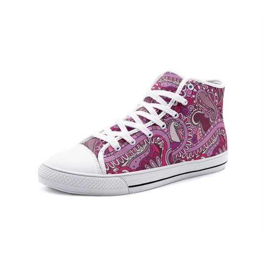 J-6070 Unisex High Top Canvas Shoes-Red Paisley