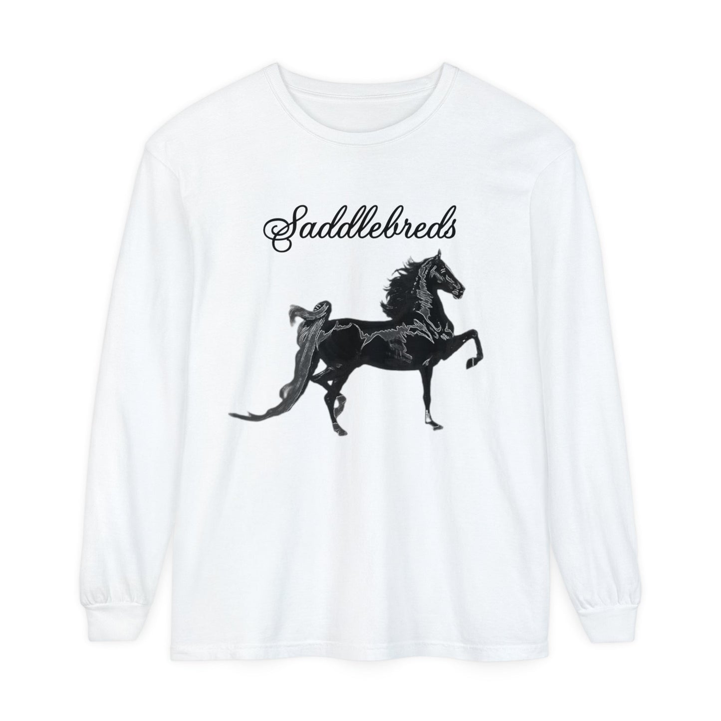 Unisex Horse T-Shirt-Garment-dyed-Long Sleeve-All Cotton-SADDLEBREDS - BrazenEmblazon