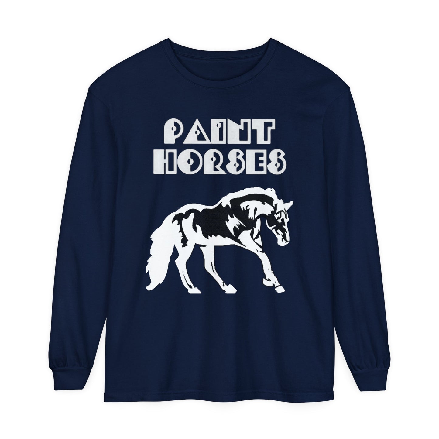 Unisex Horse T-Shirt-Garment-dyed-Long Sleeve-All Cotton-PAINT HORSES - BrazenEmblazon