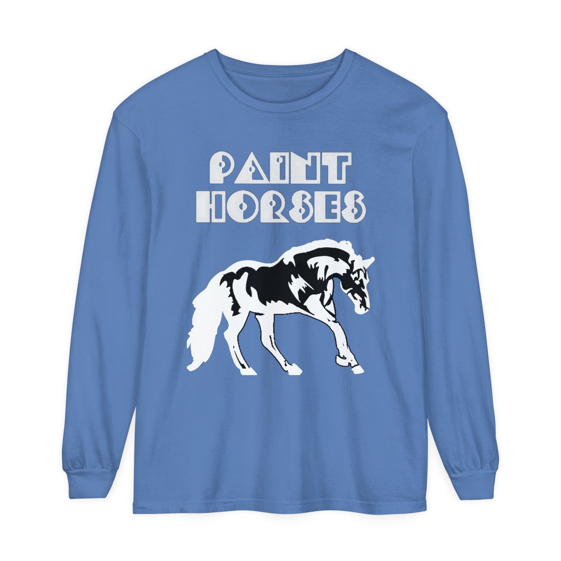 Unisex Horse T-Shirt-Garment-dyed-Long Sleeve-All Cotton-PAINT HORSES - BrazenEmblazon