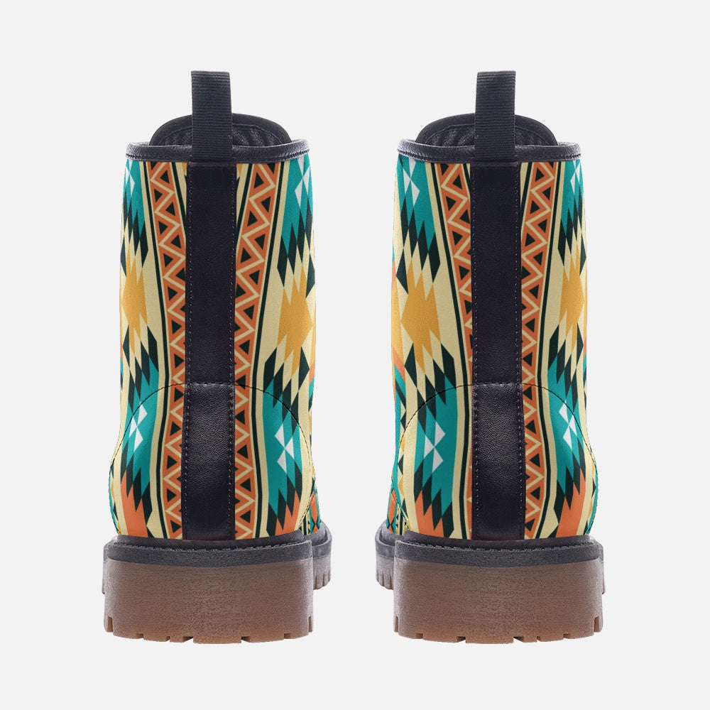 Boots-Lace Up-Casual-Faux Leather-Lightweight--Southwestern-Peach-Gold-Turquoise