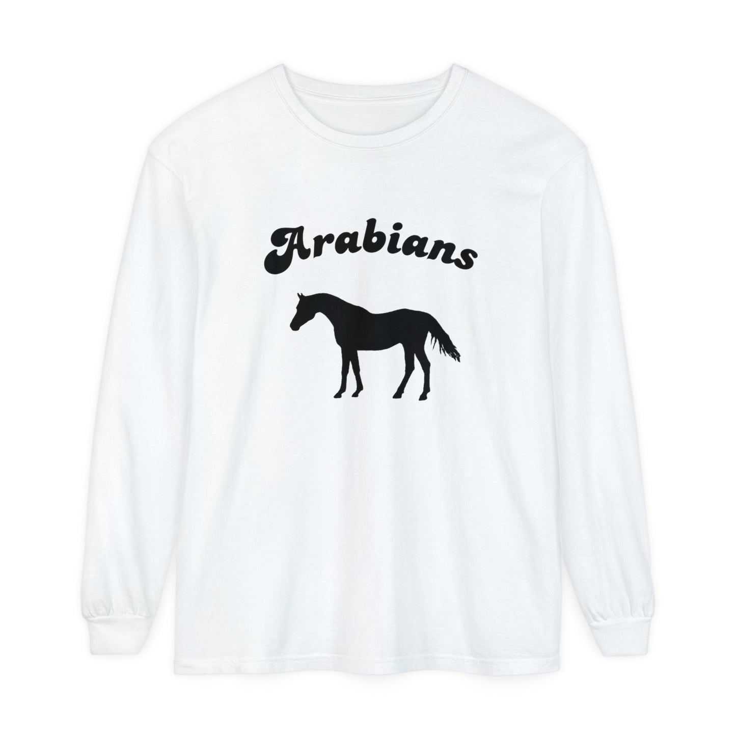 Unisex Horse T-Shirt-Garment-dyed-Long Sleeve-All Cotton-ARABIANS - BrazenEmblazon