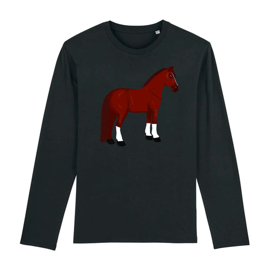 61-00  Womens Organic Long Sleeve Chestnut HORSE T-Shirt - BrazenEmblazon