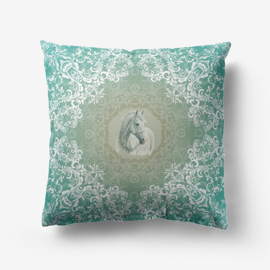 S1040 Hypoallergenic Throw Pillow-Gray Horse-Lace