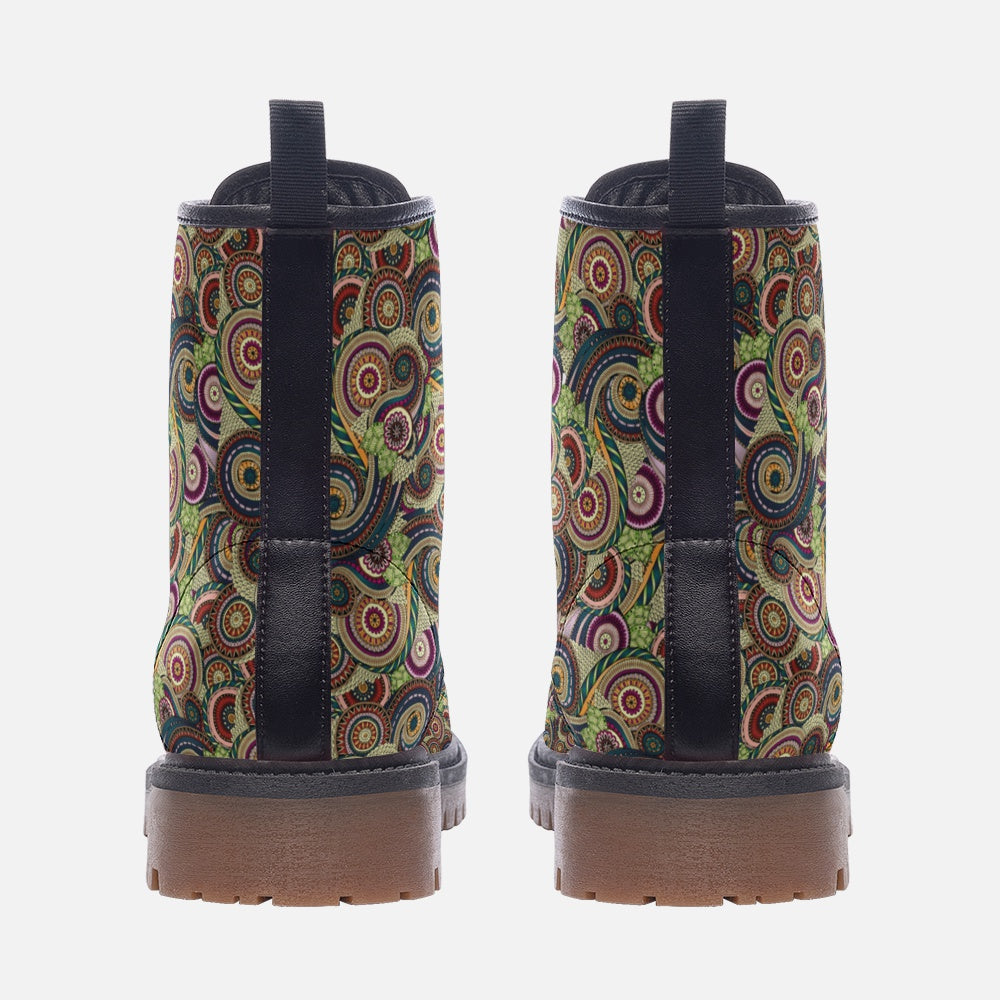 Boots-Lace Up-Casual-Faux Leather-Lightweight-Paisley-Green