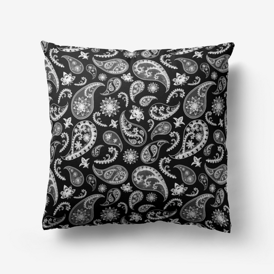 Pillow-Throw-Premium Hypoallergenic-Handkerchief Black Paisley