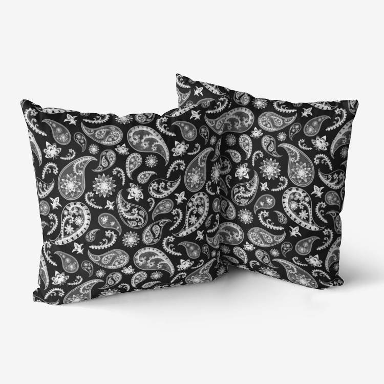 Pillow-Throw-Premium Hypoallergenic-Handkerchief Black Paisley