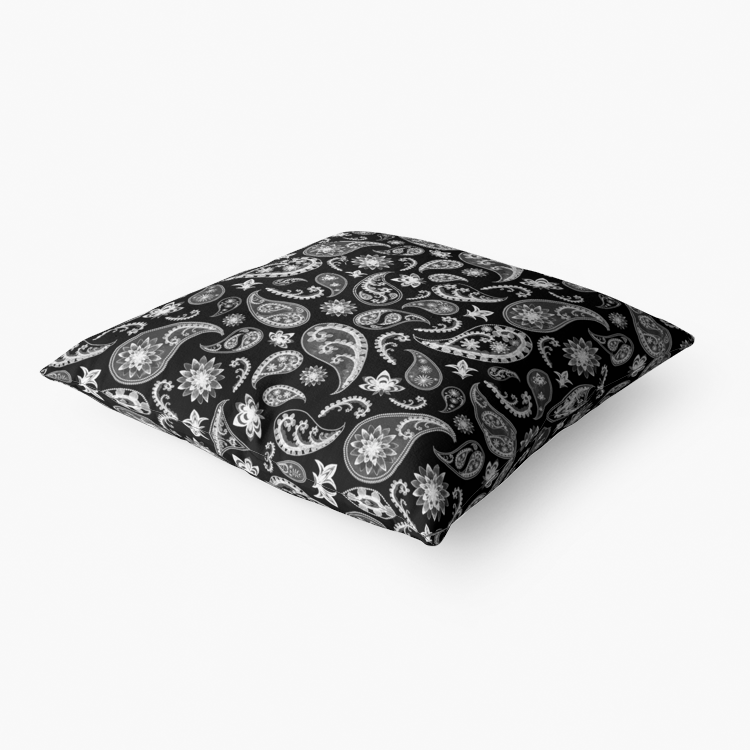 Pillow-Throw-Premium Hypoallergenic-Handkerchief Black Paisley