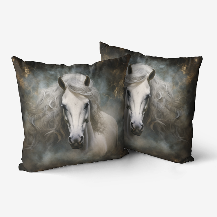 Pillow-Throw-Premium Hypoallergenic-Gray Horse-Black White